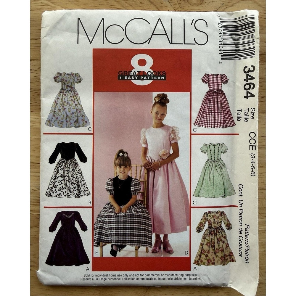 McCall's 8 Great Looks 1‎ Easy Pattern 3464 Child's Dresses Size 3-6 Uncut FF